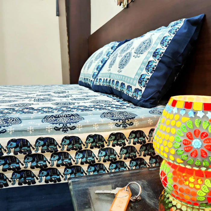 Geometric Print Pure Cotton Bedsheet Queen Size Bedspread Indian Coverlet | Buy Bedsheet