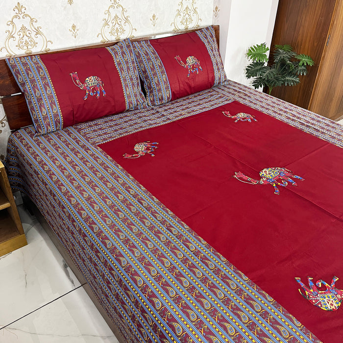 Handmade Home Decor Bedsheet Ultra King Size Cotton Bedsheet with Pillow Cover Indoor Bedspread from Marika Textiles