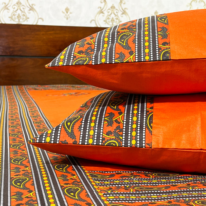 Orange Camel Print Bedspread Bedcover Set with Pillow Covers - 100% Cotton Fate Wash Indian Bedsheet