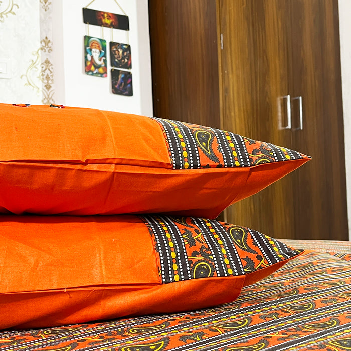 Orange Camel Print Bedspread Bedcover Set with Pillow Covers - 100% Cotton Fate Wash Indian Bedsheet