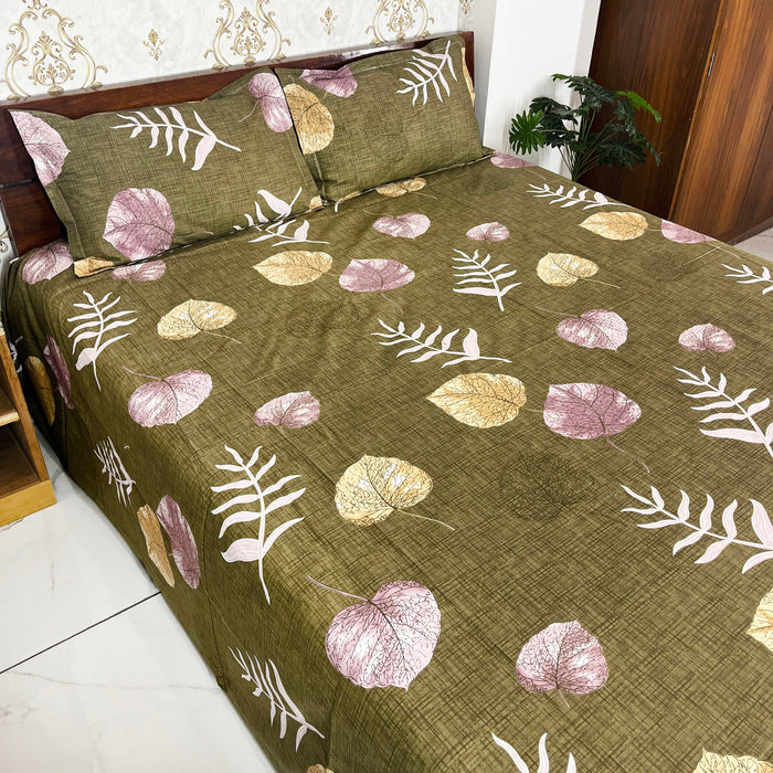 Olive Green Cotton Ultra King Size Bedsheet with Pillow Covers, Bedspread and Bed Decor from Marika Textiles