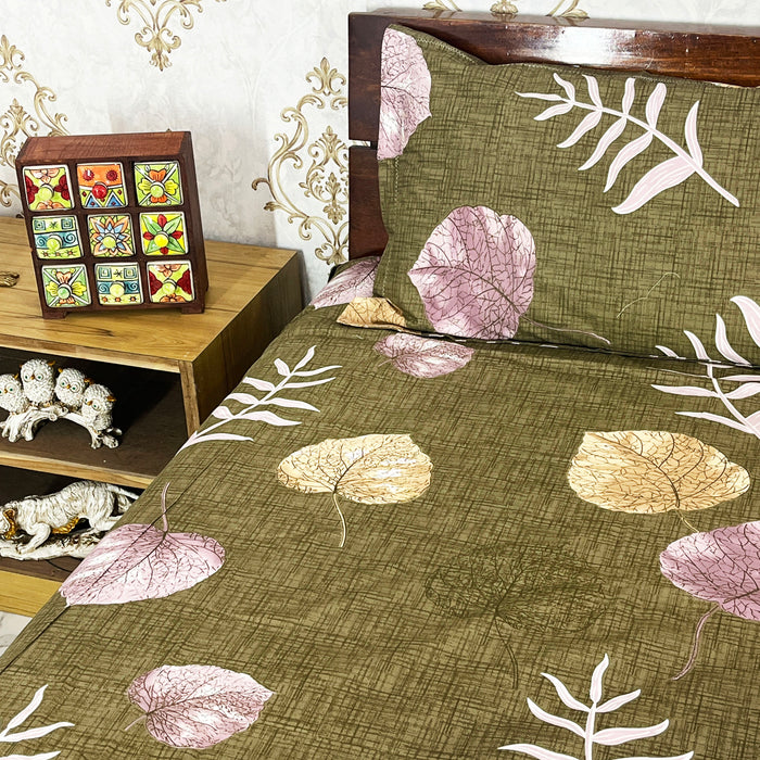 Olive Green Cotton Ultra King Size Bedsheet with Pillow Covers, Bedspread and Bed Decor from Marika Textiles