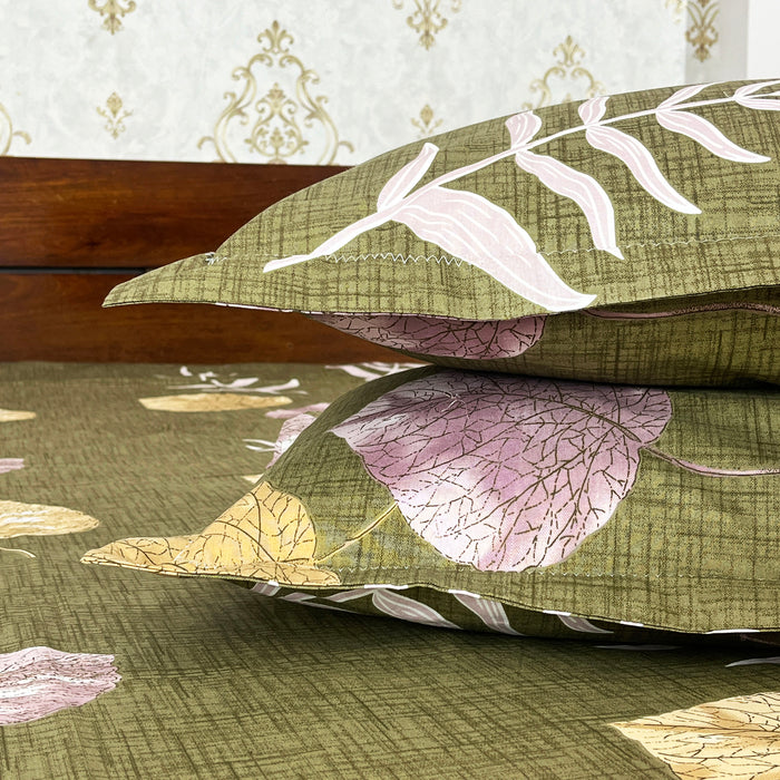 Olive Green Cotton Ultra King Size Bedsheet with Pillow Covers, Bedspread and Bed Decor from Marika Textiles