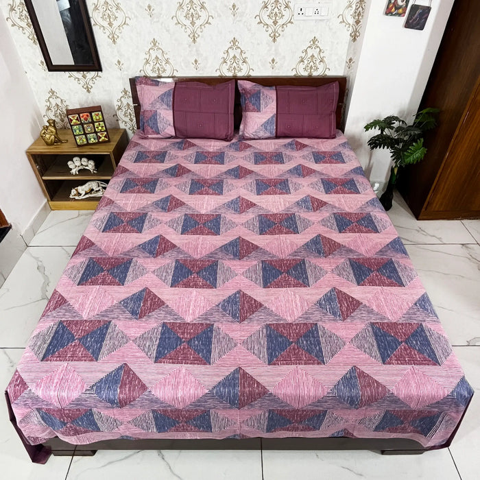 Beautiful 108X108 Inches Cotton Ultra King Size Bedsheet with Geometric Print, Printed Bedcover By MARIKA TEXTILES