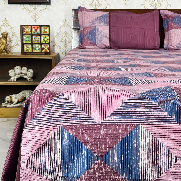 Beautiful 108X108 Inches Cotton Ultra King Size Bedsheet with Geometric Print, Printed Bedcover By MARIKA TEXTILES