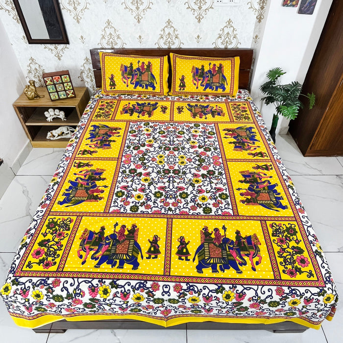 100% Cotton Bedsheet Home Decor Bedcover Indian Bedspread Queen Size Coverlet Rajasthani Print