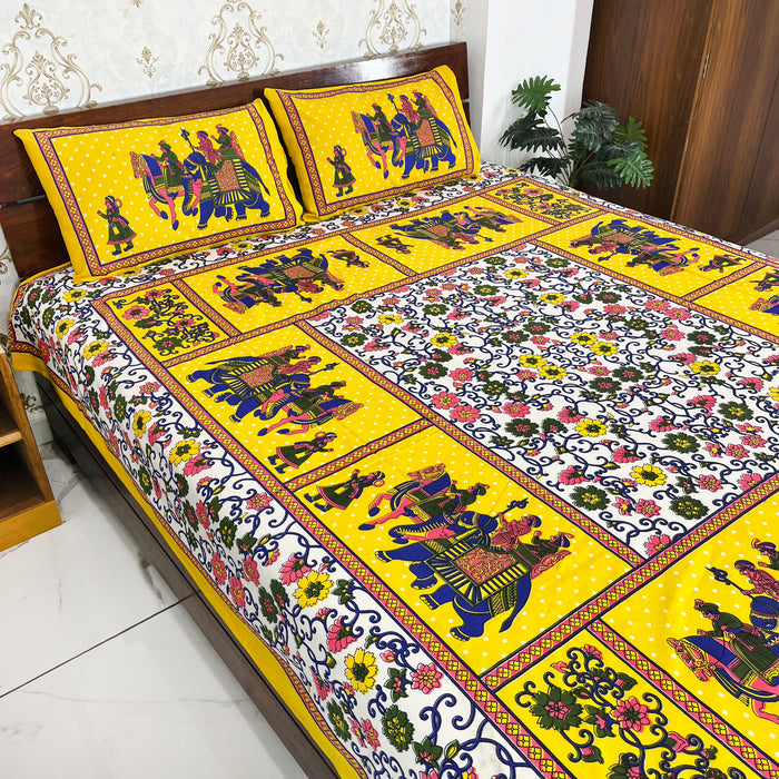 100% Cotton Bedsheet Home Decor Bedcover Indian Bedspread Queen Size Coverlet Rajasthani Print