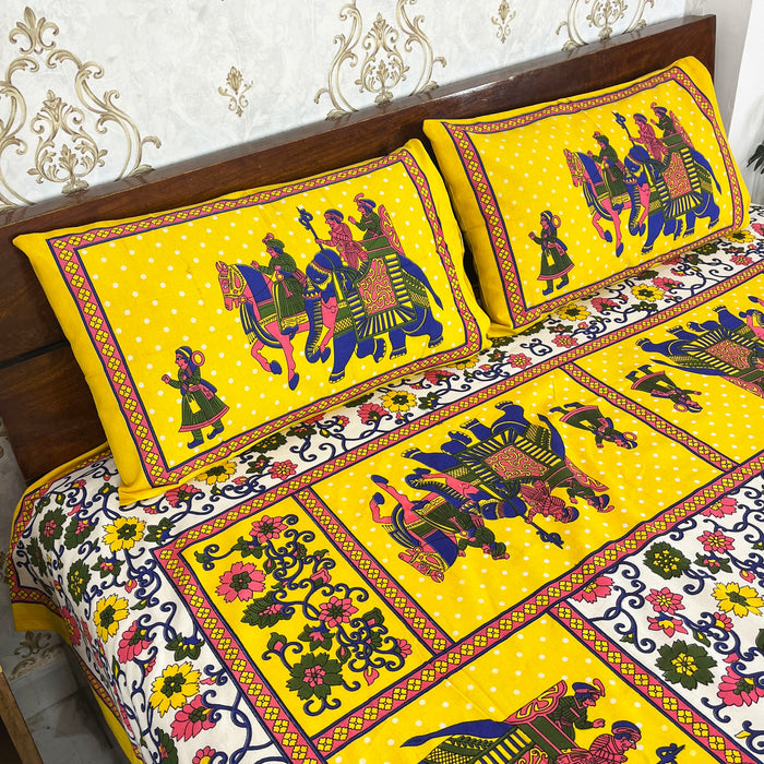 100% Cotton Bedsheet Home Decor Bedcover Indian Bedspread Queen Size Coverlet Rajasthani Print