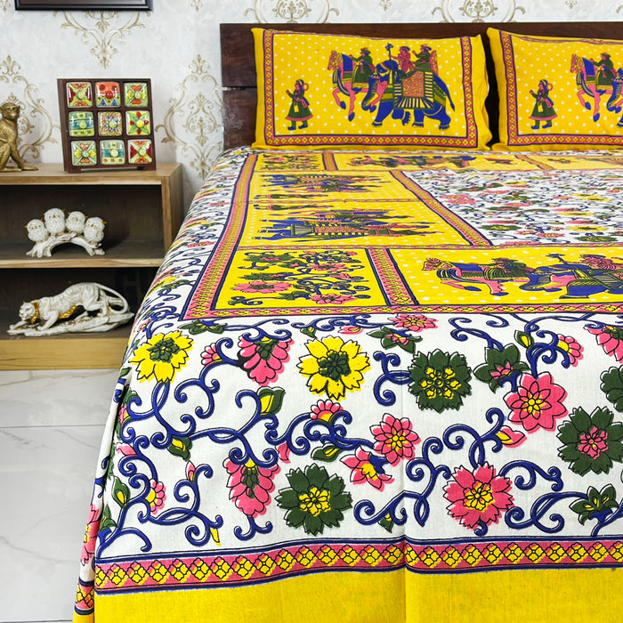 100% Cotton Bedsheet Home Decor Bedcover Indian Bedspread Queen Size Coverlet Rajasthani Print