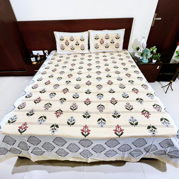 Pure Cotton Bedsheet Indian Bedspread King Size Bedsheet with 2 Pillow Cover Bedding Coverlet