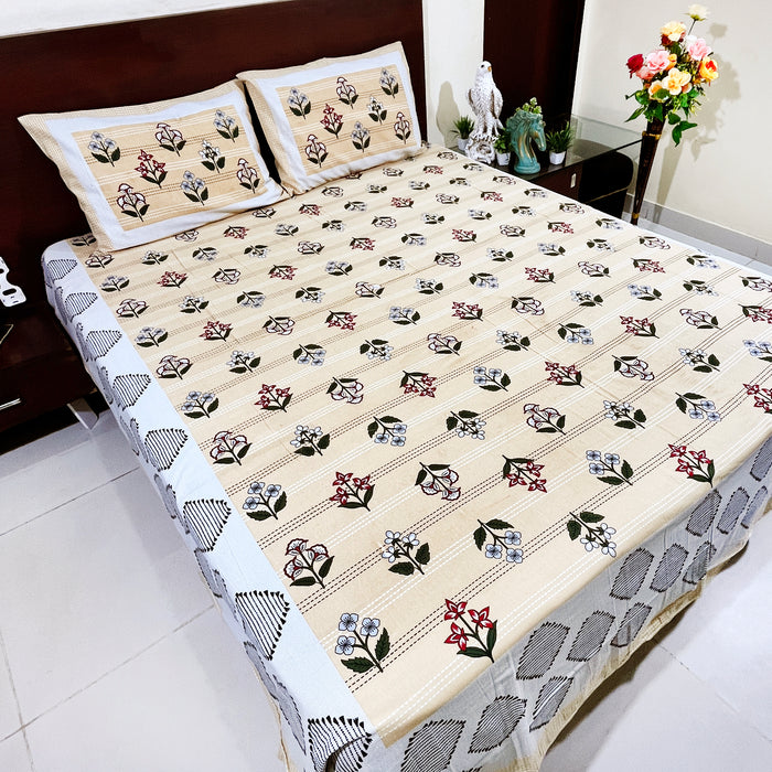 Pure Cotton Bedsheet Indian Bedspread King Size Bedsheet with 2 Pillow Cover Bedding Coverlet