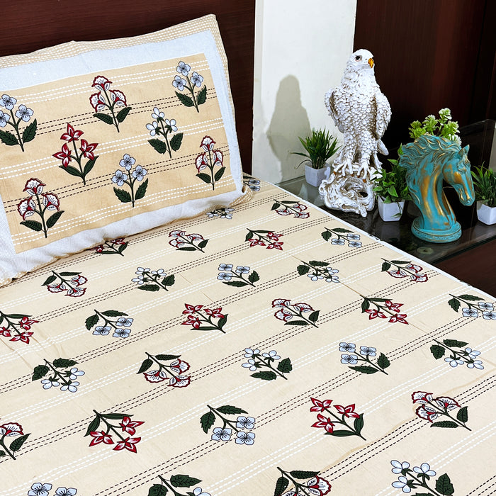 Pure Cotton Bedsheet Indian Bedspread King Size Bedsheet with 2 Pillow Cover Bedding Coverlet