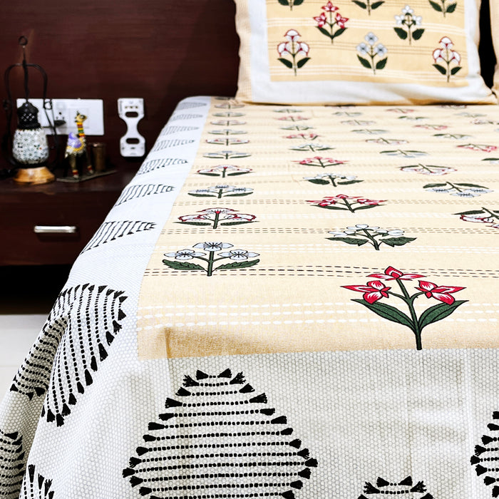 Pure Cotton Bedsheet Indian Bedspread King Size Bedsheet with 2 Pillow Cover Bedding Coverlet