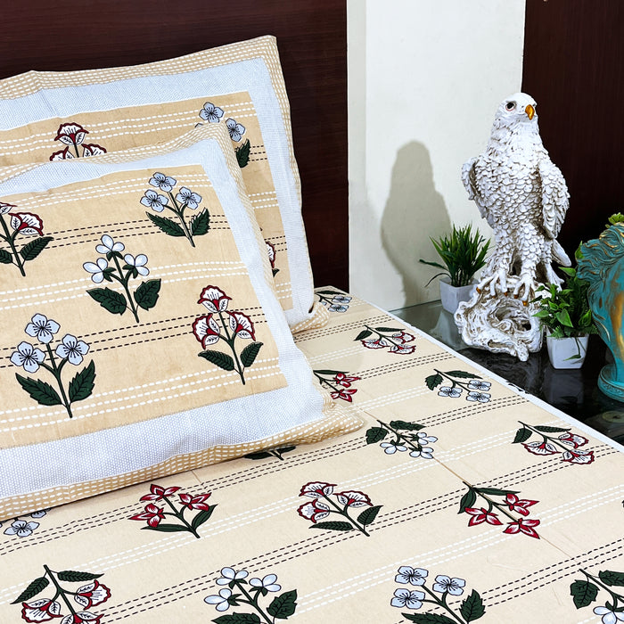 Pure Cotton Bedsheet Indian Bedspread King Size Bedsheet with 2 Pillow Cover Bedding Coverlet