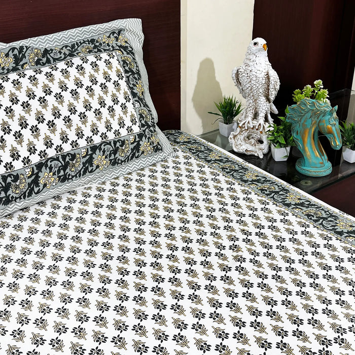 Sanganeri Print Bedsheet Grey & White Hand Block Bedsheet from Marika Textiles Bed Decor Coverlet Cotton King Size Bedspread Buy Online Bedsheet