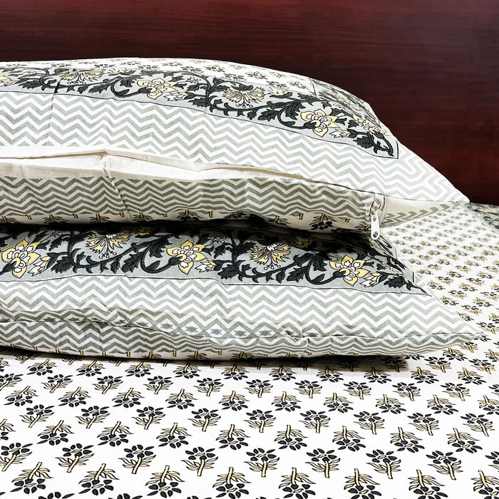 Sanganeri Print Bedsheet Grey & White Hand Block Bedsheet from Marika Textiles Bed Decor Coverlet Cotton King Size Bedspread Buy Online Bedsheet