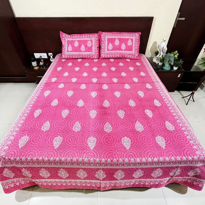 Buy Pink Colour Cotton Bedsheet with 2 Pillow Cover Set | Shop Now