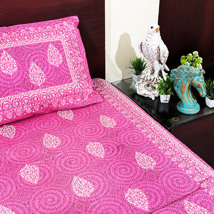 Buy Pink Colour Cotton Bedsheet with 2 Pillow Cover Set | Shop Now