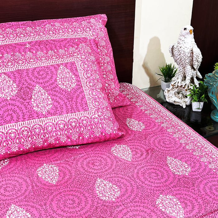 Buy Pink Colour Cotton Bedsheet with 2 Pillow Cover Set | Shop Now