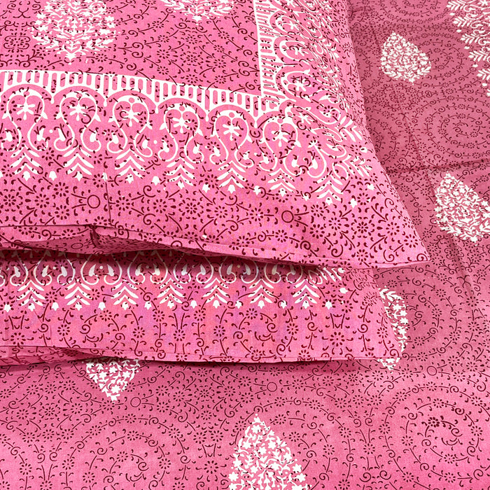 Buy Pink Colour Cotton Bedsheet with 2 Pillow Cover Set | Shop Now