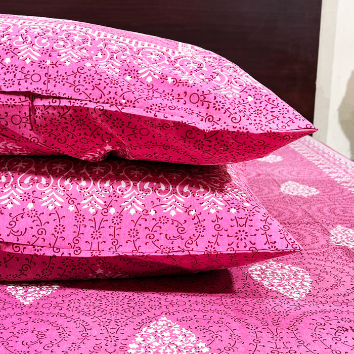 Buy Pink Colour Cotton Bedsheet with 2 Pillow Cover Set | Shop Now