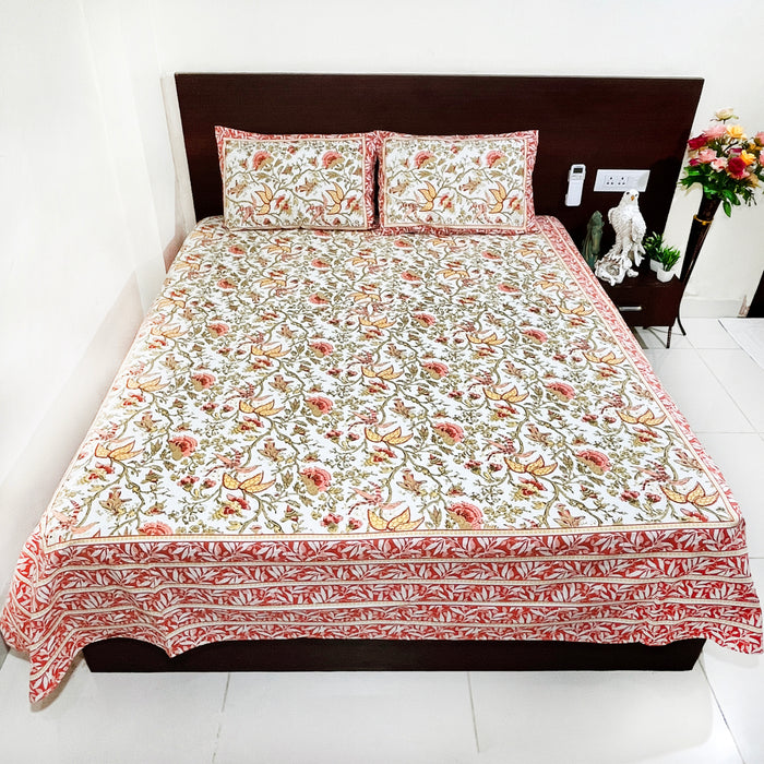 Red Cotton Bedsheet from Marika Textiles, King Size Bedspread, Indian Bedding Coverlet with Pillow Covers, Bed Decor