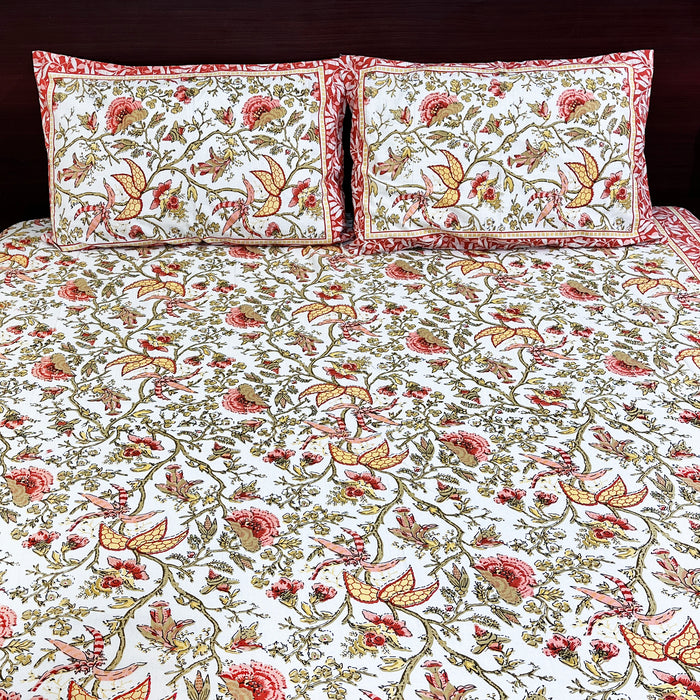 Red Cotton Bedsheet from Marika Textiles, King Size Bedspread, Indian Bedding Coverlet with Pillow Covers, Bed Decor