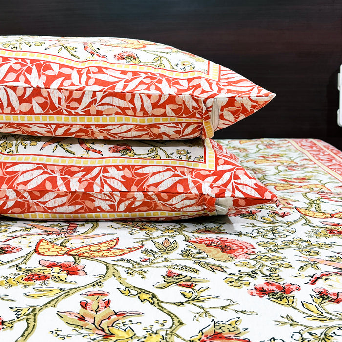 Red Cotton Bedsheet from Marika Textiles, King Size Bedspread, Indian Bedding Coverlet with Pillow Covers, Bed Decor