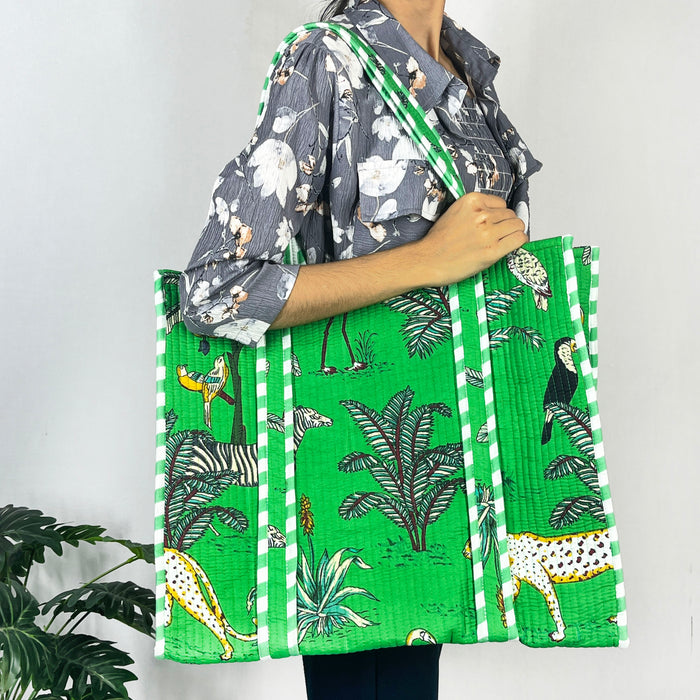 Eco-Friendly Green Jungle Print Tote Bag - Perfect for Every Adventure