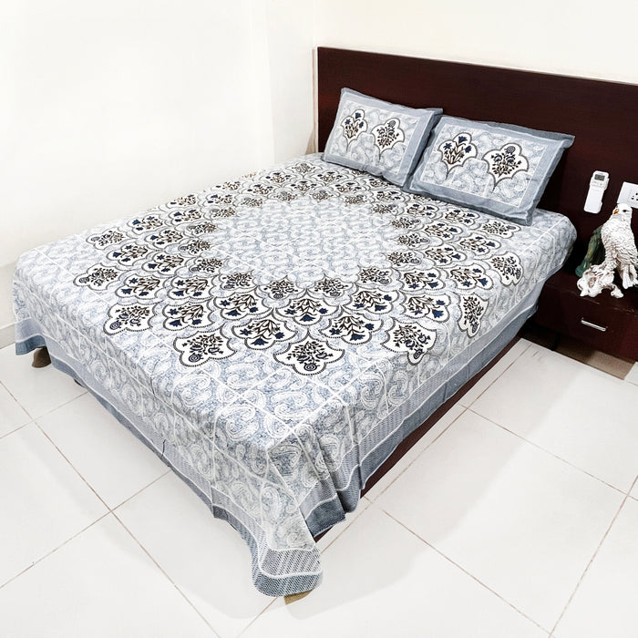 Cotton 3D Printed Bedsheet Grey Colour King Size with 2 Pillow Cover Set | Shop Today