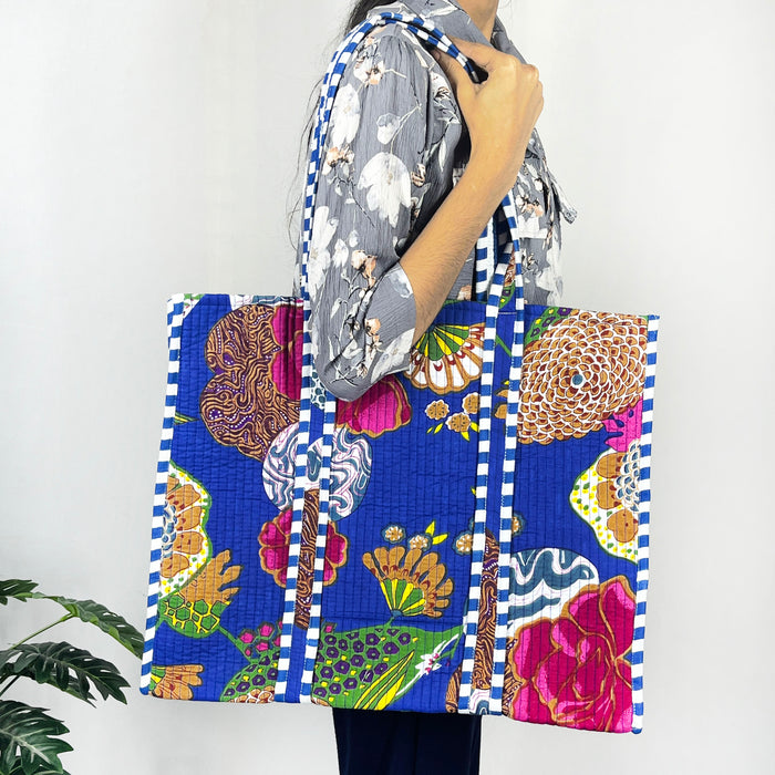 Blue Fruit Print Tote Bag – Eco-Friendly & Versatile Cotton Accessory