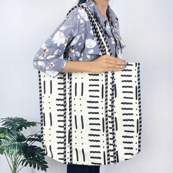 White and Black Azrak Print Tote Bag – Eco-Friendly Cotton Accessory for Every Occasion