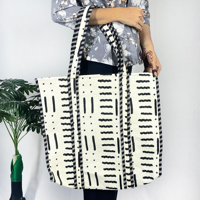 White and Black Azrak Print Tote Bag – Eco-Friendly Cotton Accessory for Every Occasion