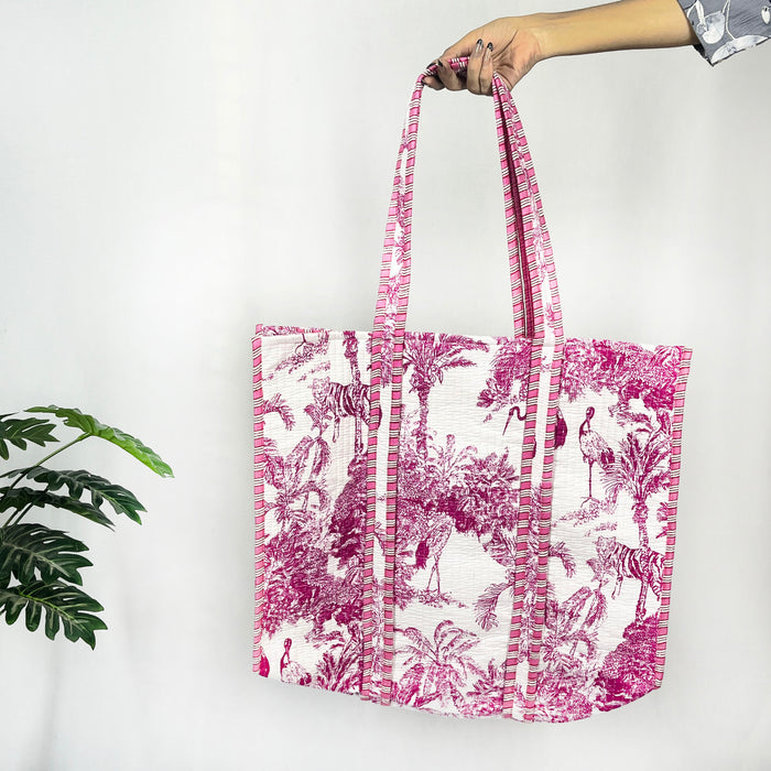 Charming Baby Pink Floral Print Tote Bag – Eco-Friendly & Versatile for Every Occasion