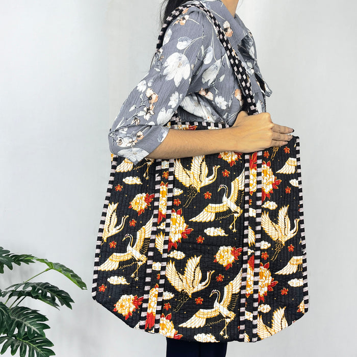 Black Bird Print Tote Bag 100% Pure Cotton, Multi-Purpose Eco-Friendly Bag for Shopping, and Everyday Use