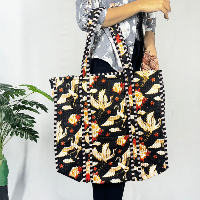 Black Bird Print Tote Bag 100% Pure Cotton, Multi-Purpose Eco-Friendly Bag for Shopping, and Everyday Use