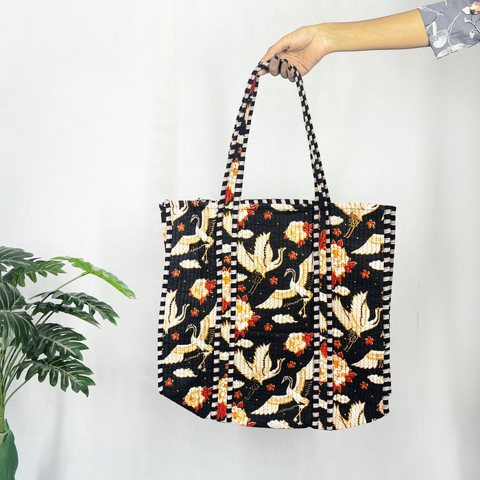 Black Bird Print Tote Bag 100% Pure Cotton, Multi-Purpose Eco-Friendly Bag for Shopping, and Everyday Use