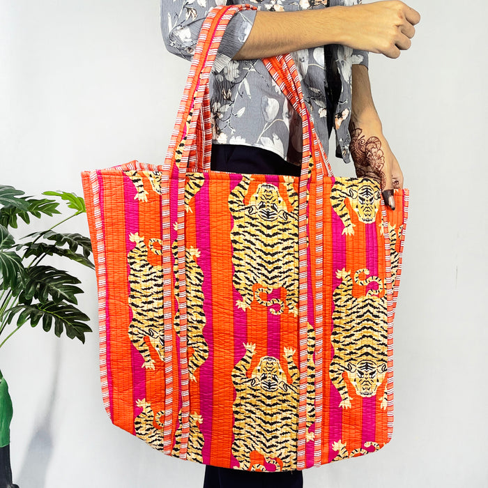 Eco-Friendly Cotton Quilted Tiger Print Shoulder Bags - Multi-Purpose Handbags from Marika Textile