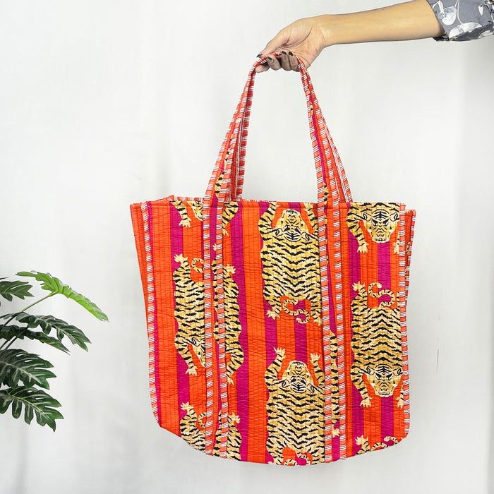 Eco-Friendly Cotton Quilted Tiger Print Shoulder Bags - Multi-Purpose Handbags from Marika Textile