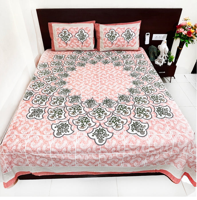 Buy Online Bedsheet from 'Marika Textile' Cotton Printed Bedcover with 2 Pillow Cover 93X108 Inch