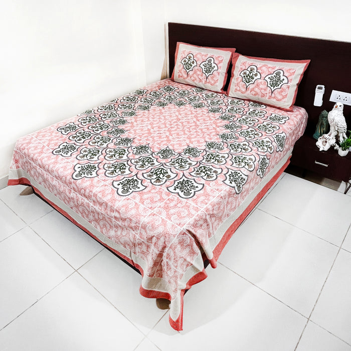 Buy Online Bedsheet from 'Marika Textile' Cotton Printed Bedcover with 2 Pillow Cover 93X108 Inch