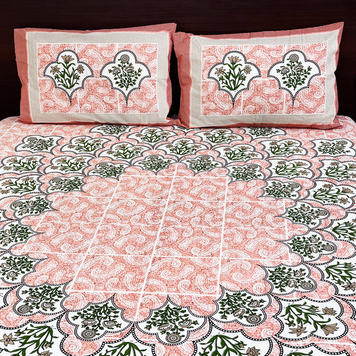 Buy Online Bedsheet from 'Marika Textile' Cotton Printed Bedcover with 2 Pillow Cover 93X108 Inch