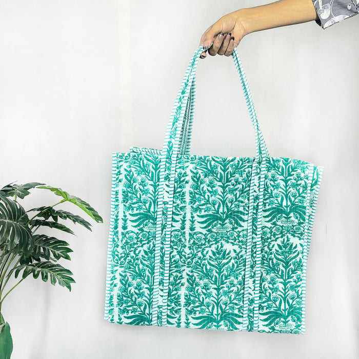 Indian Quilted Tote Bag, Women Shopping Totes Bag, Floral Print Bag Cotton Handmade Bags from Marika Textiles