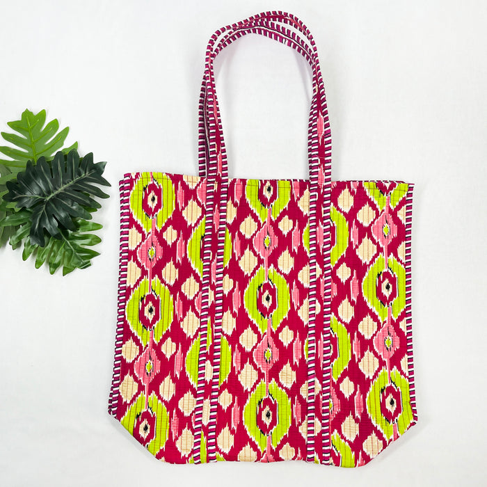 100% Cotton Ikat Tote Bag for Shopping, a Cotton Quilted Shoulder Bag from Marika Textiles