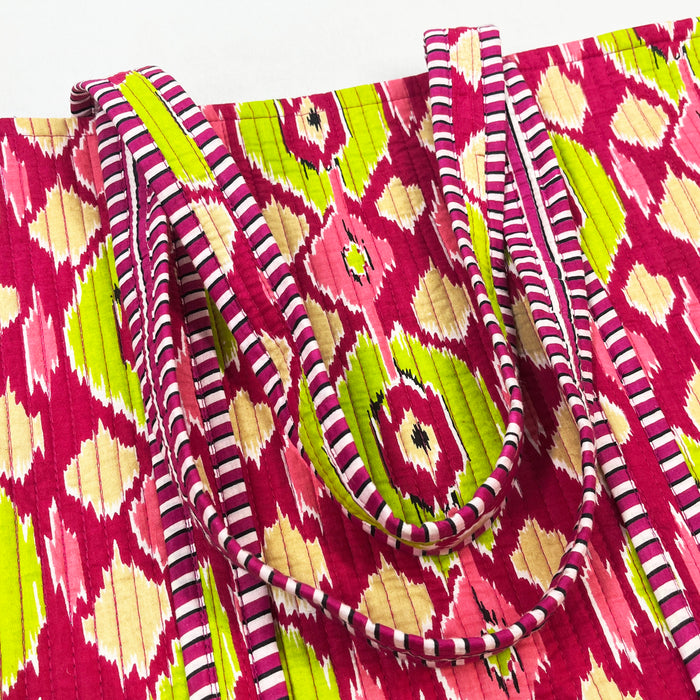 100% Cotton Ikat Tote Bag for Shopping, a Cotton Quilted Shoulder Bag from Marika Textiles