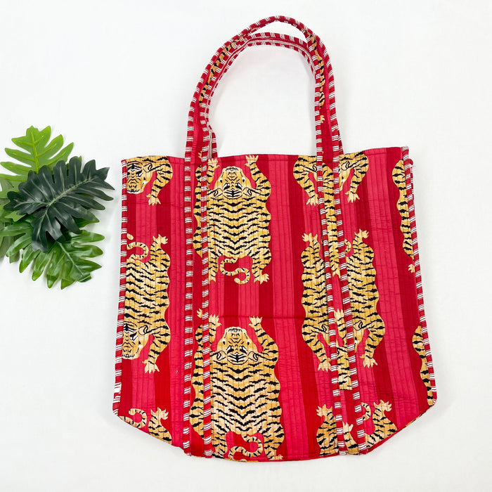 Red Tiger Print Handbag from Marika Textiles, Eco-friendly Quilted Cotton Tote Bags