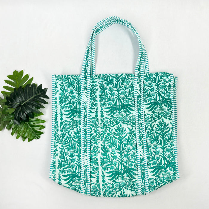 Indian Quilted Tote Bag, Women Shopping Totes Bag, Floral Print Bag Cotton Handmade Bags from Marika Textiles