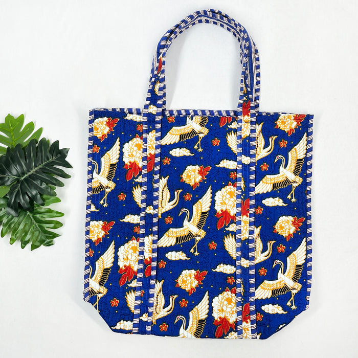 Charming Blue Bird Print Cotton Tote Bag - Eco-Friendly & Versatile for Every Occasion