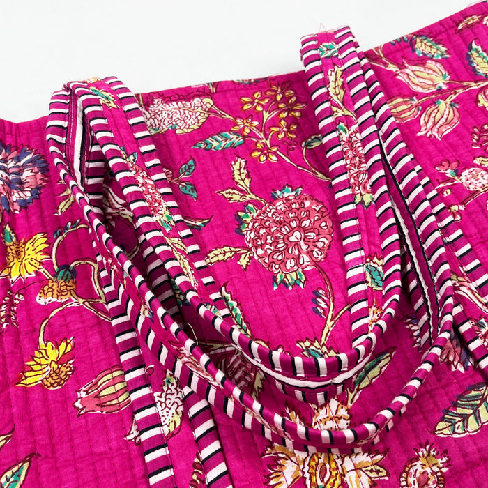 Floral Print Quilted Cotton Beach Bag, Pink Shoulder Bag, and Classic Handbag from Marika Textiles