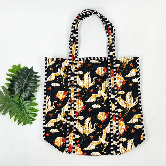 Black Bird Print Tote Bag 100% Pure Cotton, Multi-Purpose Eco-Friendly Bag for Shopping, and Everyday Use